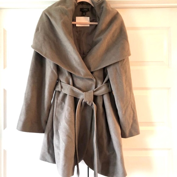 NWT HALOGEN Belted Wrap Shawl Cape Hood Coat Wool Blend Taupe 1X MSRP $368 - Picture 2 of 5